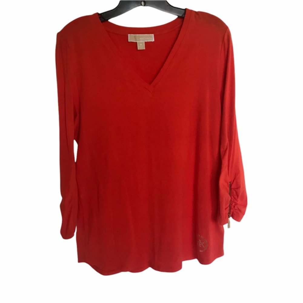 Michael Kors Orange  knit top W/ gold zippers M